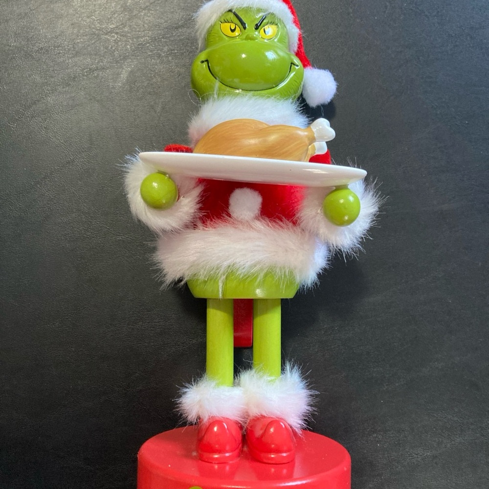 THE GRINCH  Dr Seuss w/ Turkey Wood Nutcracker Santa 11” New Grinchmas - Picture 2 of 11
